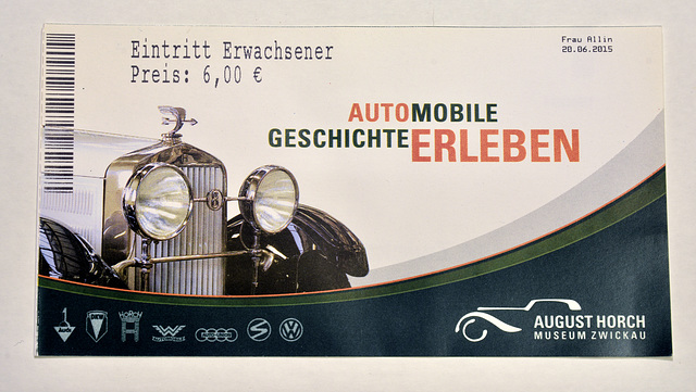 Ticket for the August Horch Museum in Zwickau