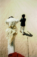 On the back of a camel.