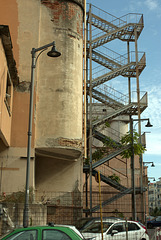 Building with metal staircase