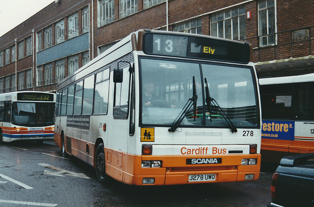 Cardiff Bus 278 (J278 JWO) in Cardiff – 26 Feb 2001