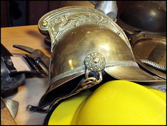 brass fire helmet