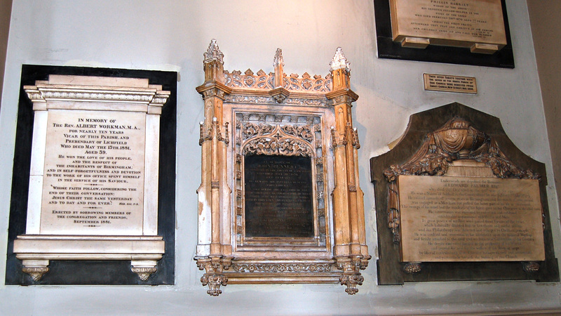Memorials in tower of Saint Philip's Cathedral, Birmingham