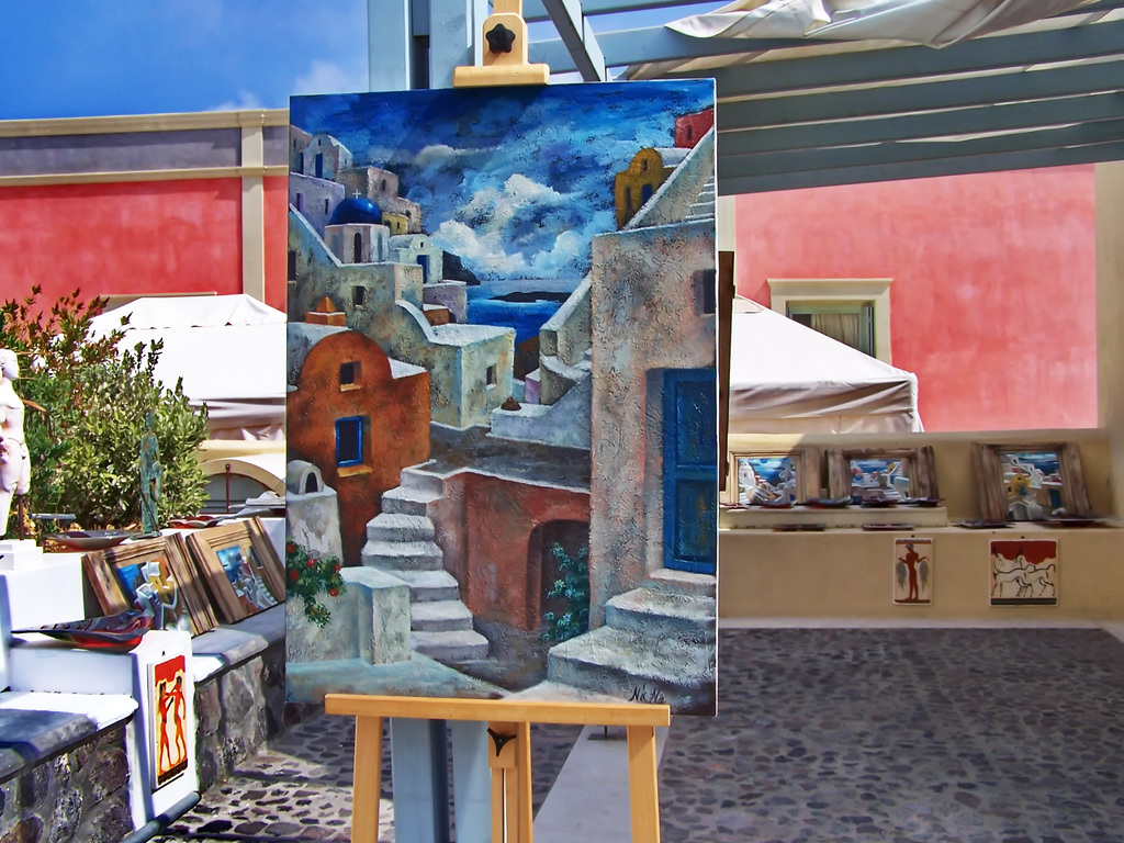 Santorini : Thera, gli artisti del luogo producono quadri della loro 0riginale città -