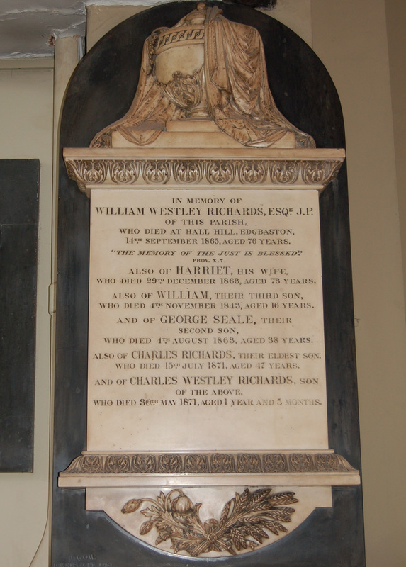 Memorial to William Westley Richards, Saint Philip's Cathedral, Birmingham