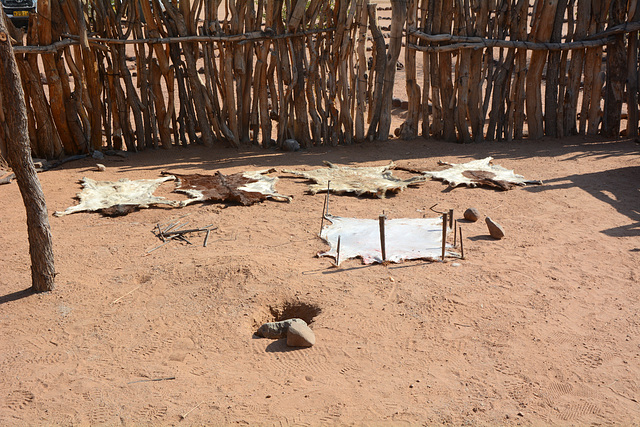 Namibia, Ancient Skin Drying Technology in the Damara Living Museum