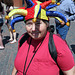 A local woman brought her own colorful headgear