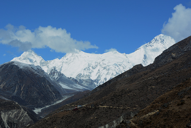 Khumbu, The Ridge of Nangpa Gosum with Peaks: Southern (7240m), Cho Ayu (7350m), Eastern (7296m) and Cho Oyu (8201m) at the Right