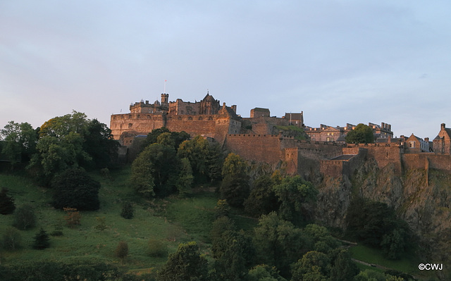 Edinburgh Castle in dawn light from the New Club