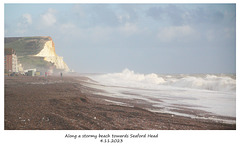 Along a stormy beach towards Seaford Head 4 11 2023