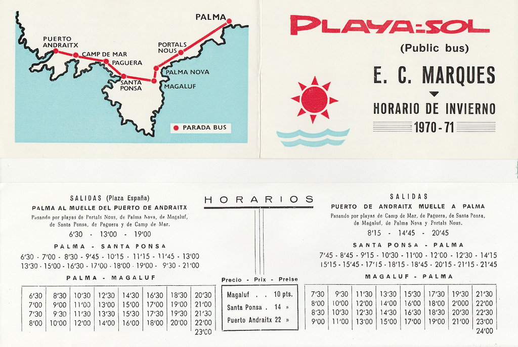 Empresa Catalina Marques bus timetable - Winter 1970-1971