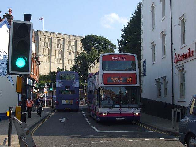 DSCF1538 First Eastern Counties Buses LR02 LXB and LR02 LXN in Norwich - 11 Sep 2015