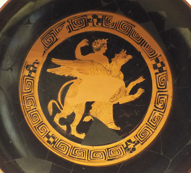 Detail of a Kylix with Apollo Riding a Griffin in the Getty Villa, June 2016