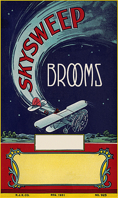 Skysweep Brooms Label, 1931