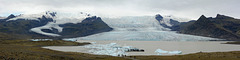 Iceland, Panorama of Fjallsárlón Lake with Glaciers Fjallsjökull and Vatnajökull