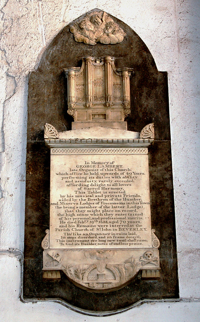 Detail of the Memorial to George Lambert, (D1838)  Church, Organist, Holy Trinity Church, Kingston upon Hull