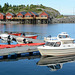 Norway, Lofoten Islands, Fishing Boats and Holiday Cabins in Reinefjorden