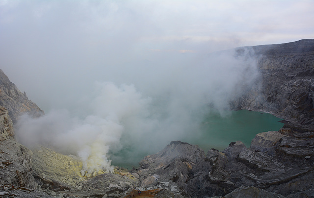Indonesia, Java, Crater of Ijen Volcano with Sulfur Lake