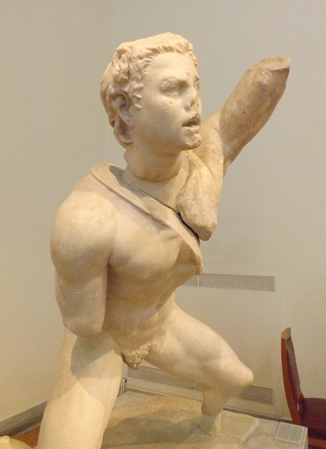 Detail of a Statue of a Fighting Gaul from the Agora of the Italians on Delos in the National Archaeological Museum of Athens, May 2014