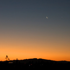 Venus, the moon, and sunrise