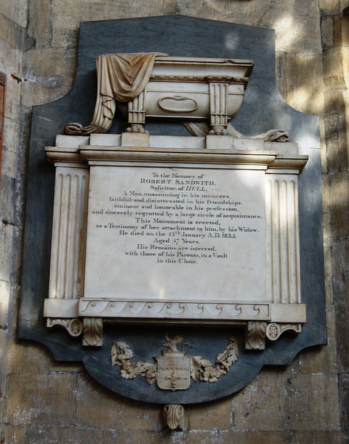 Memorial to Robert Sandwith, Holy Trinity Church, Kingston upon Hull, East Riding of Yorkshire