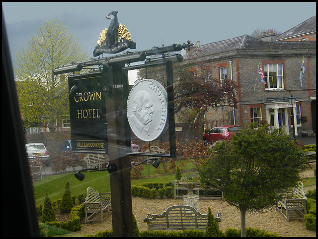 Crown Hotel sign at Blandford