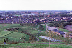 view vanaf wilhelminaberg richting Eikske ,Molenberg , Philips complex , Heerlen noord-west  1987