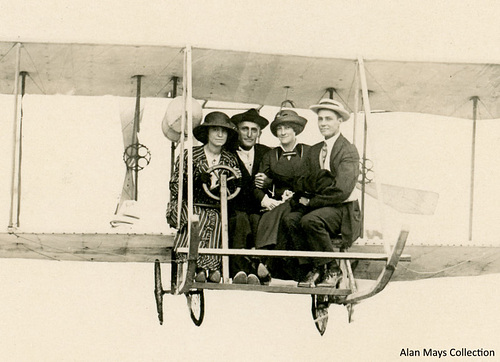 Foursome Flying over Long Beach, California, 1914 (Cropped)