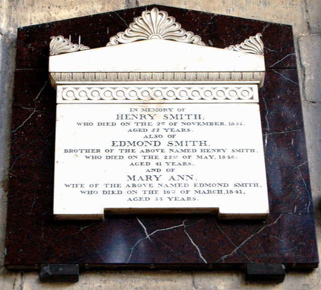 Memorial to Henry, Edmund and Mary Ann Smith, Holy Trinity Church, Kingston upon Hull, East Riding of Yorkshire