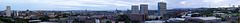 High resolution pan of Glasgow westwards from the iconic Speirs Wharf Building on the canal