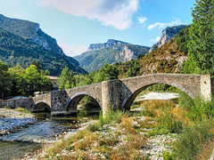 El puente sobre el rio Esca.  Burgui, Navarra.