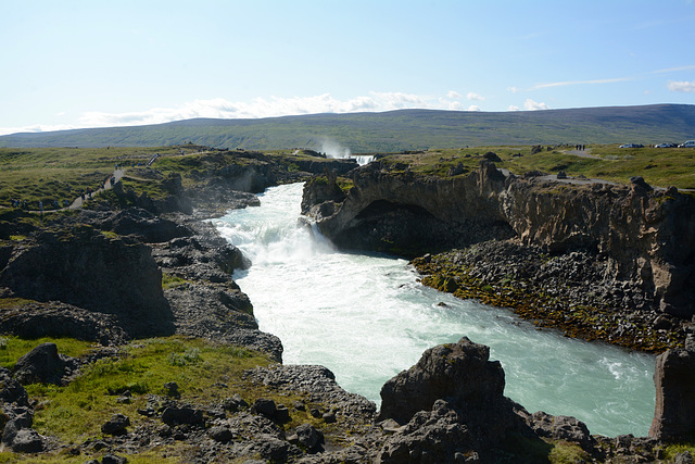 Iceland, The River of Skjalfandafljot and Goðafoss Waterfall in the Distance