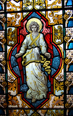 Detail of Stained Glass in Gallery, Christ Church, New Mill, Holmfirth, West Yorkshire