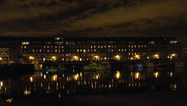 Boston's waterfront by night