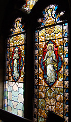 Detail of Stained Glass in Gallery, Christ Church, New Mill, Holmfirth, West Yorkshire