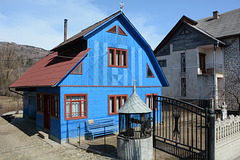 Romania, Maramureș, Blue House in the Village of Moisei