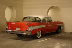 1957 Chevrolet, in the underground carpark at Al Tajer Apartment Block, next to The Place, Old Town, Dubai.