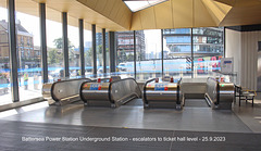 Battersea Power Station Underground Station - escalators to ticket hall - 25 9 2023