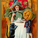 Pumpkinhead Boy with Witch and Black Cat