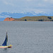 Bolivia, Titicaca Lake, The Island of the Moon and Bolivian Cordillera on the Horizon