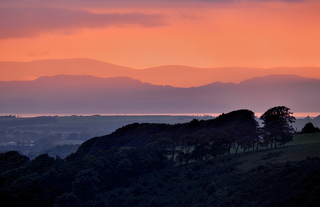 Galloway Hills (Scotland) over the Solway Firth at sunset.