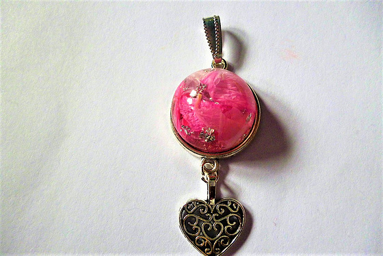 Pink geranium and heart pendant