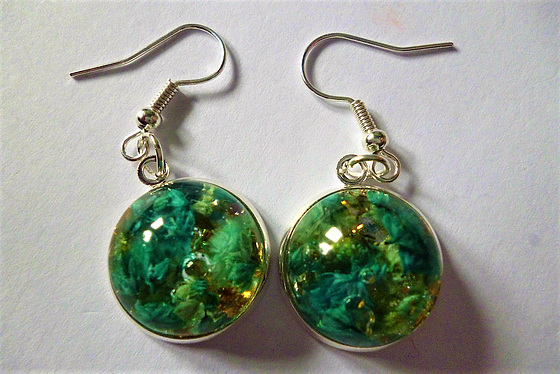 Green and gold earrings