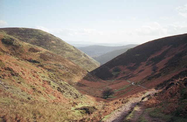 View from the Long Mynd towards Church Stretton (Jan 1990)