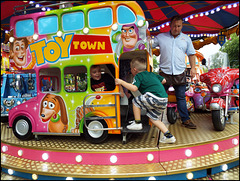 hopping on a toytown bus
