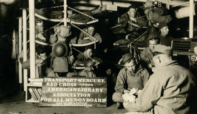 Books for Returning World War I Troops on Board the USS Mercury, ca. 1918-1919
