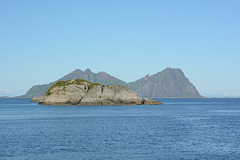 Norway, Lofoten Islands, Kabelvåg Coast, The Island of Sauholmen in the Foreground and the Islands of Lille Molla and Skrova in the Background