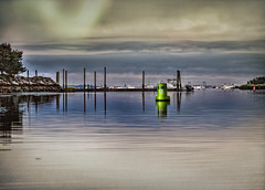 Green buoy at harbor in New York