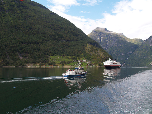 Two Ships in Geiranger Fjord