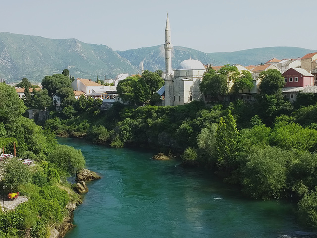 Mostar- Mostar- View Upstream from Stari Most (Old Bridge)