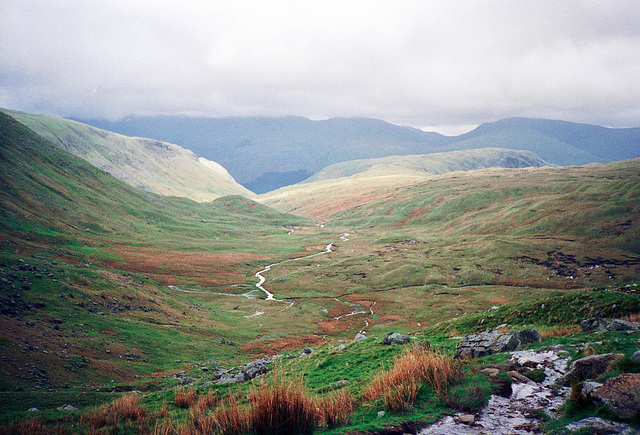 Looking along Far Easdale Gill from Greenup Edge  (scan from 1990)
